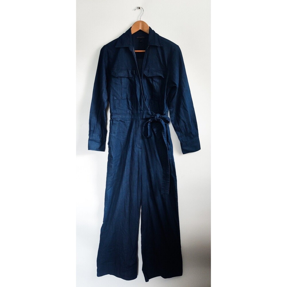 New Banana Republic Jumpsuit Size 6 Denim Wrap Top Dark Blue Long Sleeve NWOT - Picture 5 of 15